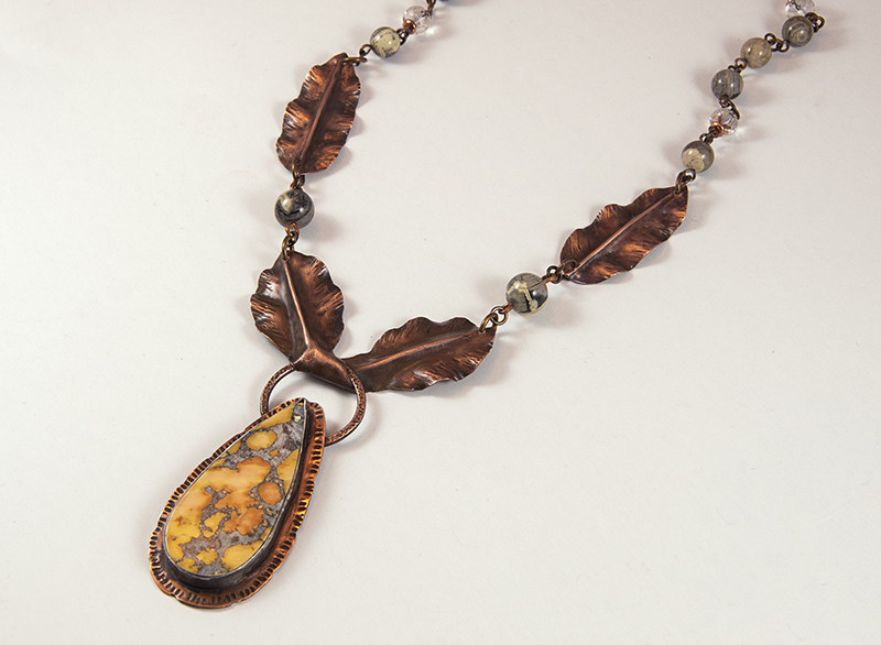 Copper leaf necklace with Maligano Jasper
